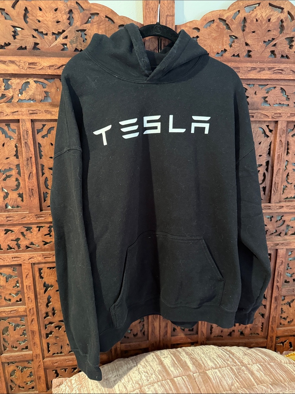 Tesla Black Hoodie with White Logo Print XL